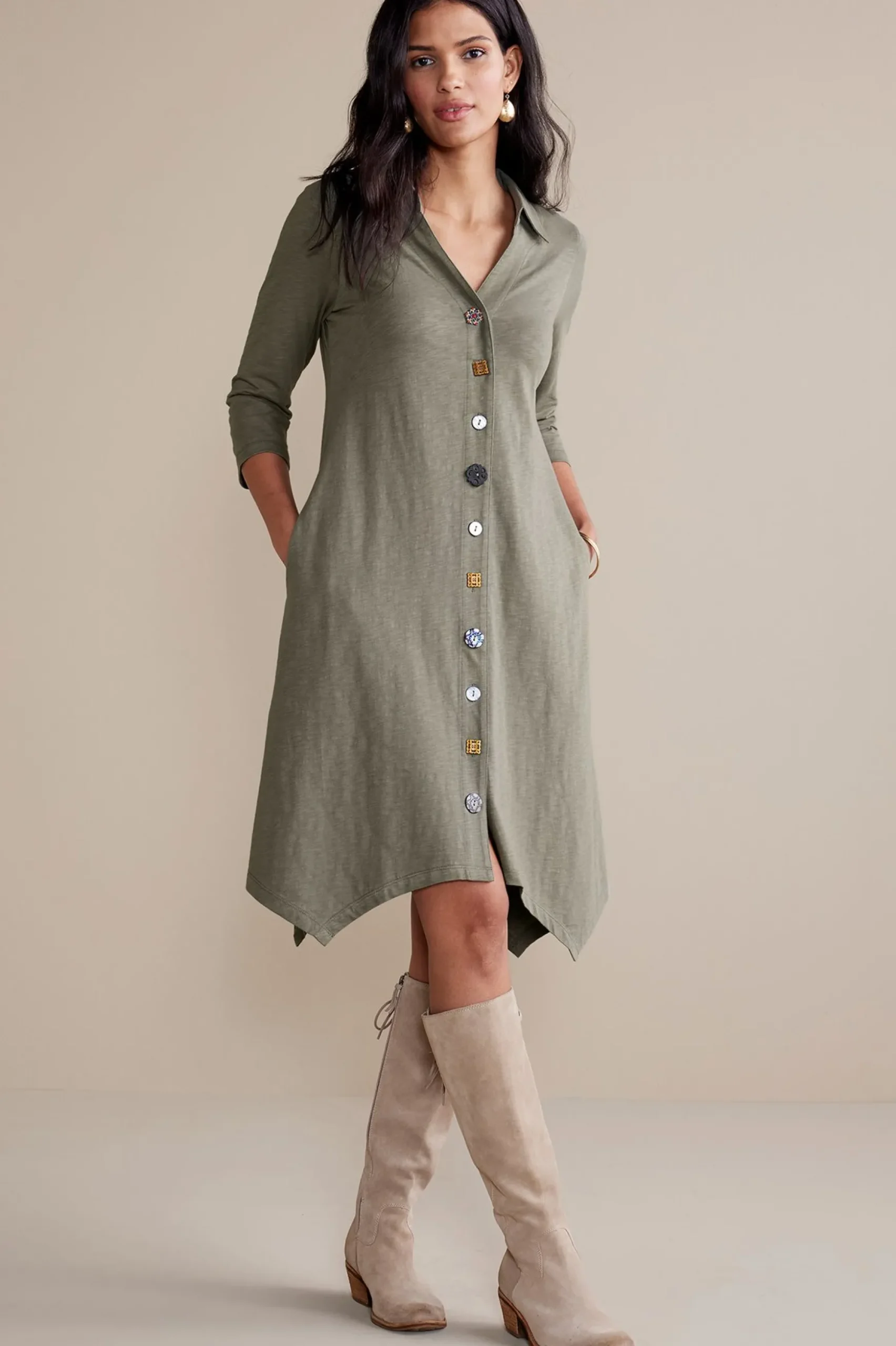 3/4 Sleeve Danielle Button Dress