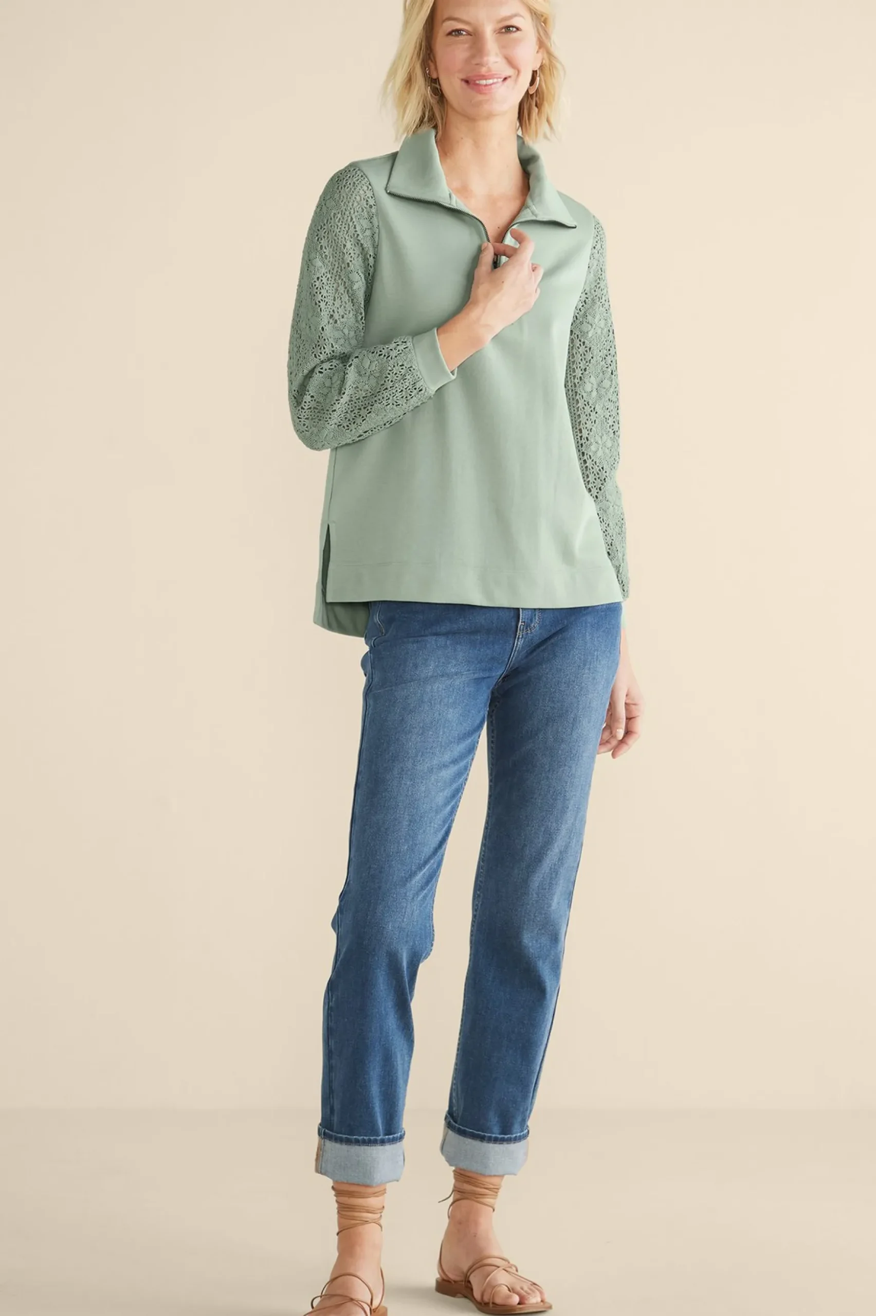 Crochet Sleeve French Terry Tunic